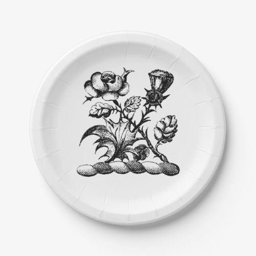 Heraldic Rose  Thistle Coat of Arms Crest Emblem Paper Plates