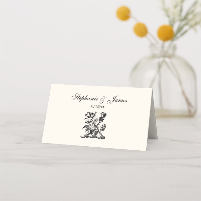 Heraldic Rose & Thistle Coat of Arms Crest Emblem Place Card (Front)