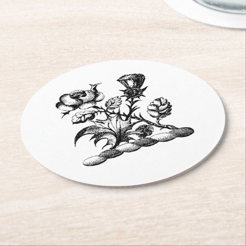 Heraldic Rose  Thistle Coat of Arms Crest Emblem Round Paper Coaster