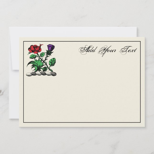 Heraldic Rose & Thistle Crest Color Note Card (Front)