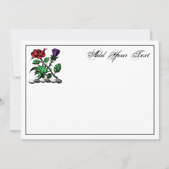 Heraldic Rose & Thistle Crest Color Note Card (Front)
