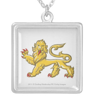 Heraldic symbol of lion statant guardant silver plated necklace