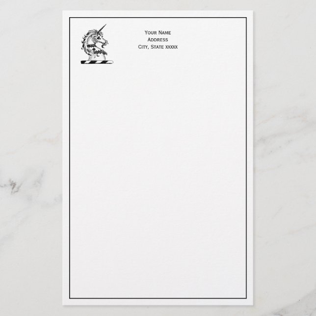 Heraldic Unicorn Head Coat of Arms Emblem Stationery (Front)