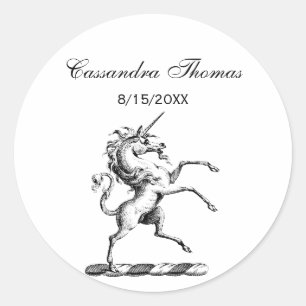 Heraldic Unicorn Rearing Coat of Arms Emblem Classic Round Sticker