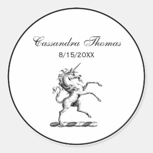 Heraldic Unicorn Rearing Coat of Arms Emblem Classic Round Sticker