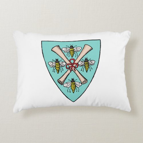 Heraldic Vintage 4 Bees Scrolls on Shield Crest TB Decorative Pillow