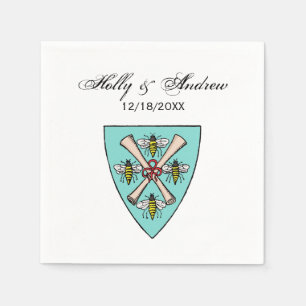 Heraldic Vintage 4 Bees Scrolls on Shield Crest TB Paper Napkins
