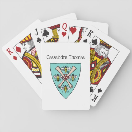 Heraldic Vintage 4 Bees Scrolls on Shield Crest TB Poker Cards