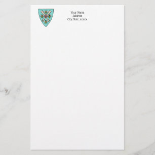 Heraldic Vintage 4 Bees Scrolls on Shield Crest TB Stationery