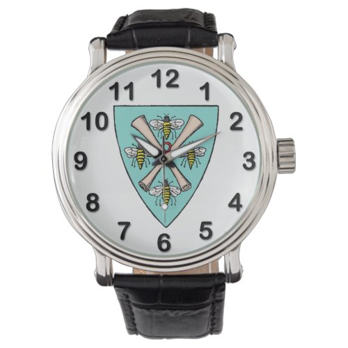 Heraldic Vintage 4 Bees Scrolls on Shield Crest TB Watch