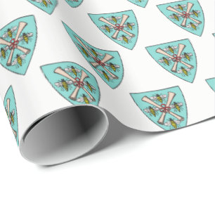 Heraldic Vintage 4 Bees Scrolls on Shield Crest TB Wrapping Paper