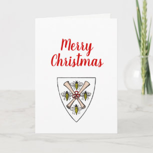 Heraldic Vintage 4 Bees Scrolls on Shield Crest Wt Holiday Card