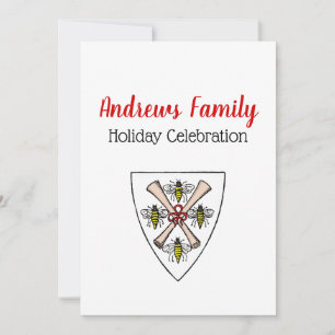 Heraldic Vintage 4 Bees Scrolls on Shield Crest Wt Invitation