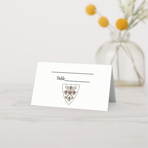 Heraldic Vintage 4 Bees Scrolls on Shield Crest Wt Place Card