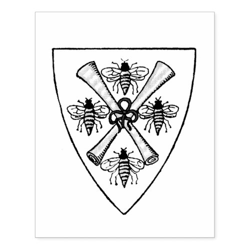 Heraldic Vintage 4 Bees Scrolls on Shield Crest Wt Rubber Stamp