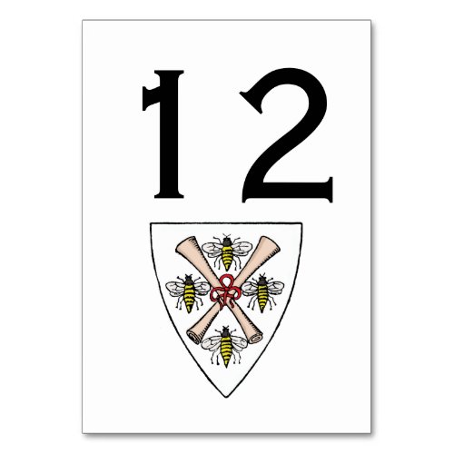 Heraldic Vintage 4 Bees Scrolls on Shield Crest Wt Table Number