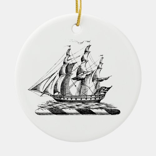 Heraldic Vintage Nautical Clipper Ship Crest Ceramic Ornament