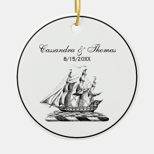 Heraldic Vintage Nautical Clipper Ship Crest Ceramic Ornament