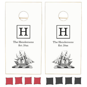 Heraldic Vintage Nautical Clipper Ship Crest Cornhole Set