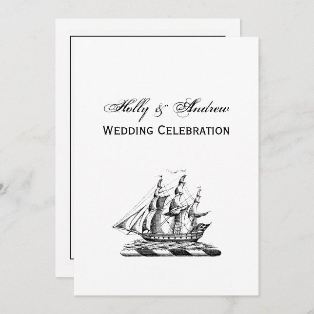 Heraldic Vintage Nautical Clipper Ship Crest Invitation (Front/Back)