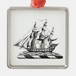 Heraldic Vintage Nautical Clipper Ship Crest Metal Ornament