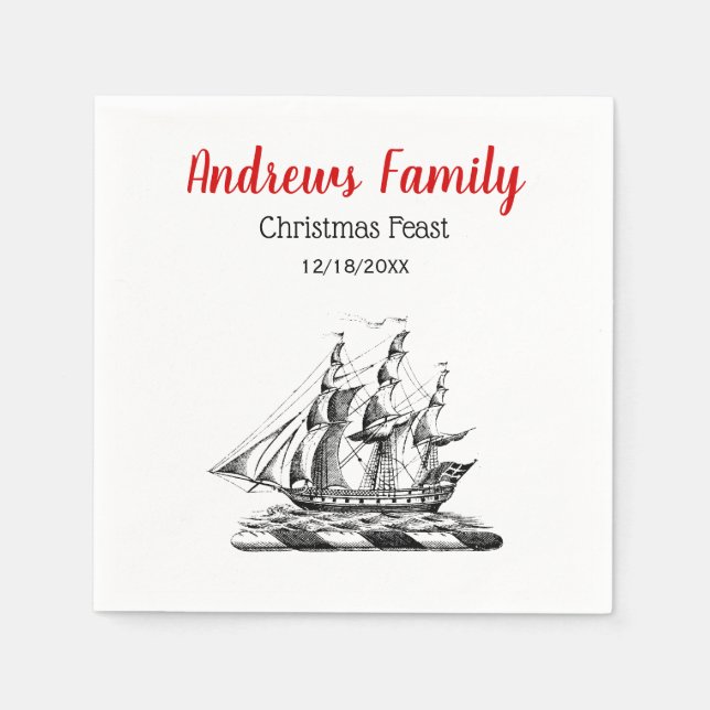 Heraldic Vintage Nautical Clipper Ship Crest Napkins (Front)