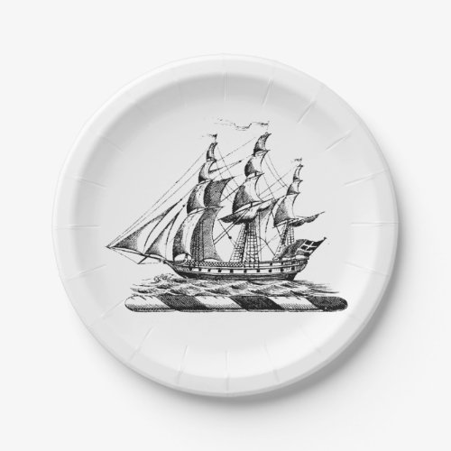Heraldic Vintage Nautical Clipper Ship Crest Paper Plates