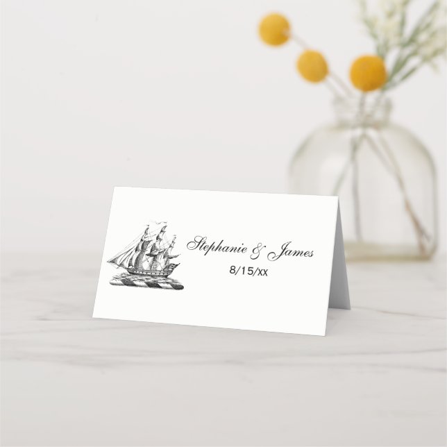 Heraldic Vintage Nautical Clipper Ship Crest Place Card (Front)