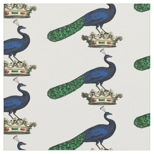 Heraldic Vintage Stylized Peacock on Crown C Fabric