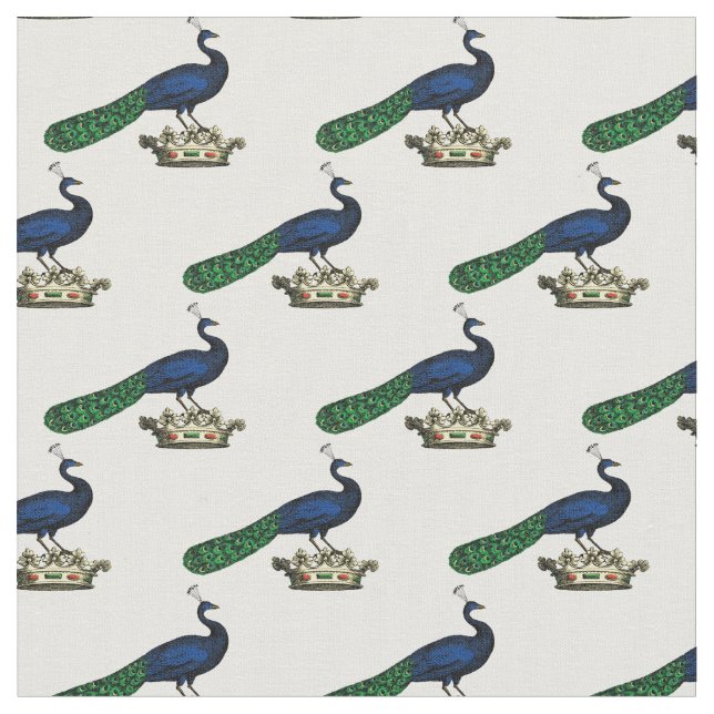 Heraldic Vintage Stylized Peacock on Crown C Fabric (Close Up)