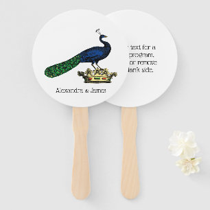 Heraldic Vintage Stylized Peacock on Crown C Hand Fan