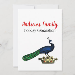 Heraldic Vintage Stylized Peacock on Crown C Invitation