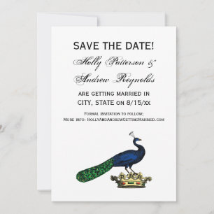 Heraldic Vintage Stylized Peacock on Crown C Invitation