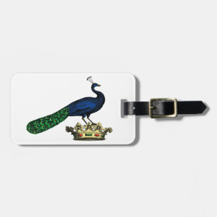 Heraldic Vintage Stylized Peacock on Crown C Luggage Tag