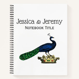 Heraldic Vintage Stylized Peacock on Crown C Notebook