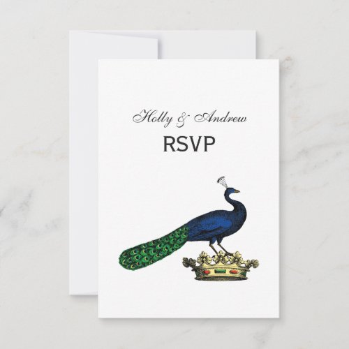 Heraldic Vintage Stylized Peacock on Crown C RSVP Card