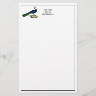 Heraldic Vintage Stylized Peacock on Crown C Stationery