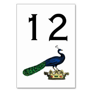Heraldic Vintage Stylized Peacock on Crown C Table Number