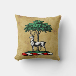 Heraldic Vintage Stylized Peacock on Crown C Throw Pillow