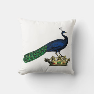 Heraldic Vintage Stylized Peacock on Crown C Throw Pillow