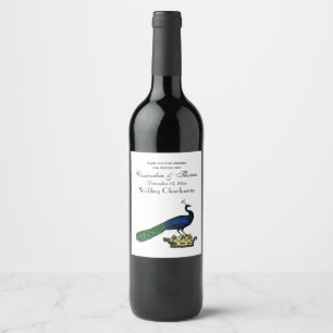 Heraldic Vintage Stylized Peacock on Crown C Wine Label