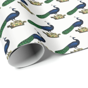 Heraldic Vintage Stylized Peacock on Crown C Wrapping Paper