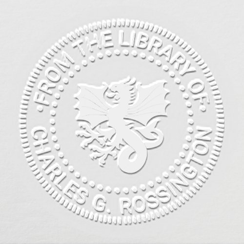 Heraldic Wyvern Dragon Round Library Book Name Embosser