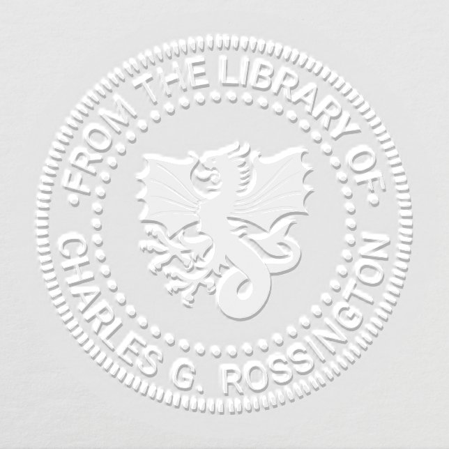 Heraldic Wyvern Dragon Round Library Book Name Embosser (Design)