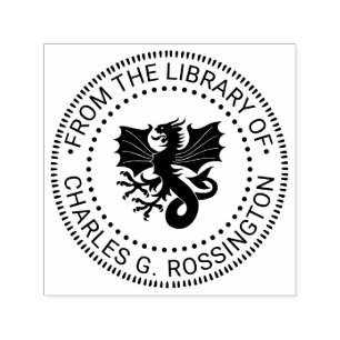 Heraldic Wyvern Dragon Round Library Book Name Self-inking Stamp