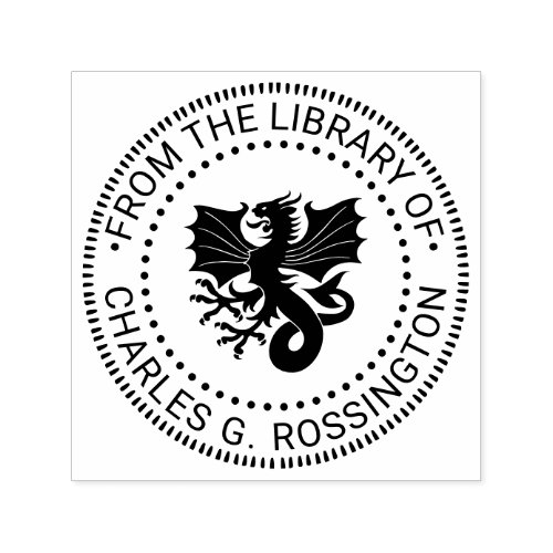 Heraldic Wyvern Dragon Round Library Book Name Self_inking Stamp
