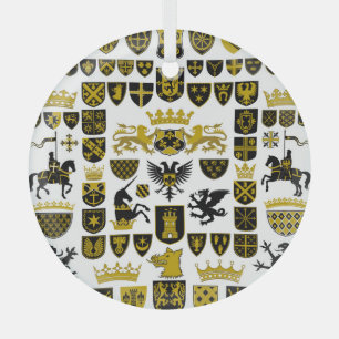 Heraldry crests, symbolic designs. glass ornament