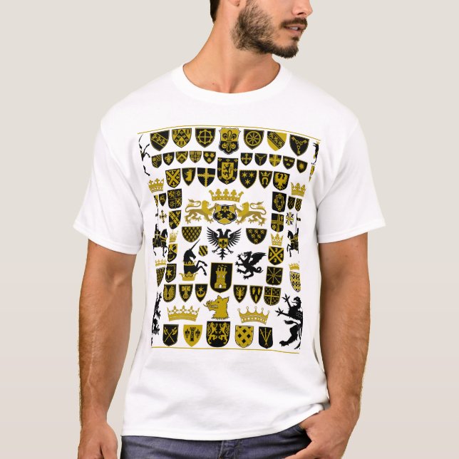 Heraldry crests, symbolic designs. T-Shirt (Front)
