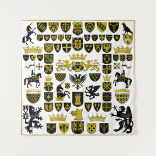 Heraldry crests, symbolic designs. tapestry