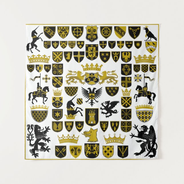 Heraldry crests, symbolic designs. tapestry (Front)